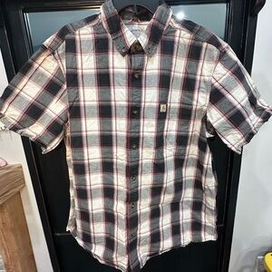 Carhartt Men’s Short-Sleeve Plaid Button-Down Shirt - Black White Red